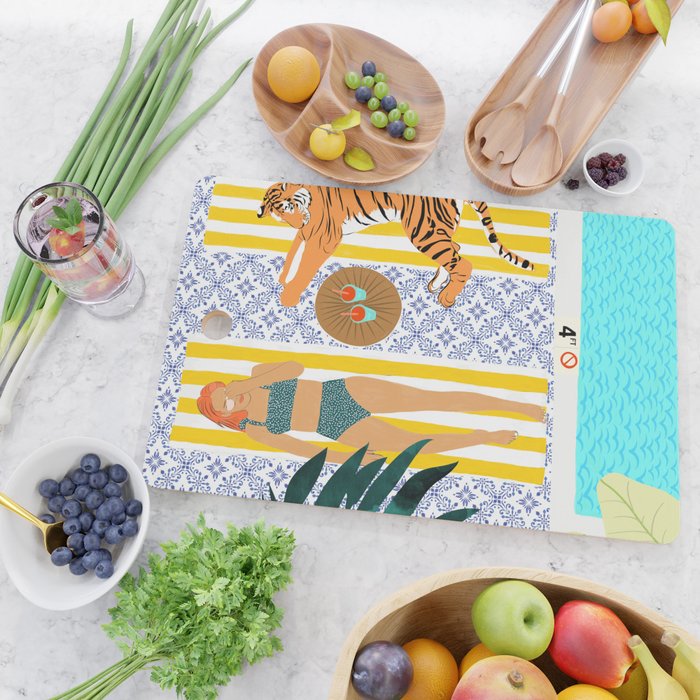 How To Vacay With Your Tiger, Human Animal Connection Illustration, Tropical Travel Morocco Painting Cutting Board Gallery Image 2
