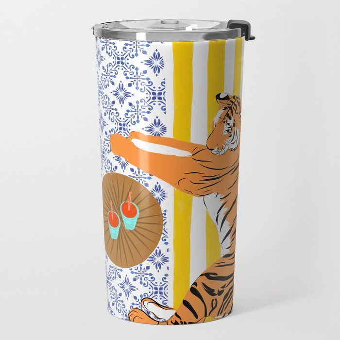 How To Vacay With Your Tiger, Human Animal Connection Illustration, Tropical Travel Morocco Painting Travel Mug Gallery Image 2
