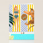 How To Vacay With Your Tiger, Human Animal Connection Illustration, Tropical Travel Morocco Painting Stationery Card Gallery Image 2