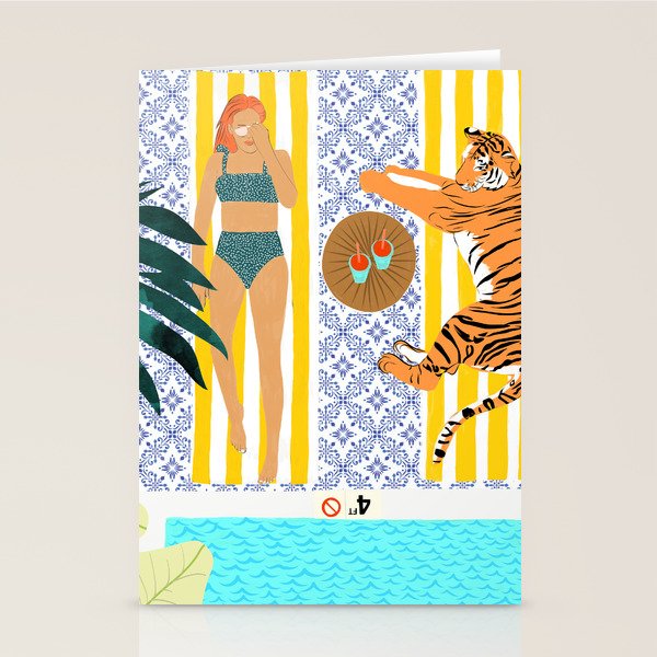 How To Vacay With Your Tiger, Human Animal Connection Illustration, Tropical Travel Morocco Painting Stationery Card Gallery Image 1