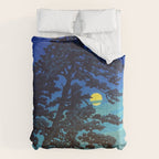 Full Moon Rising - Nature Ukiyo Landscape in Blue & Black Comforter Gallery Image 6
