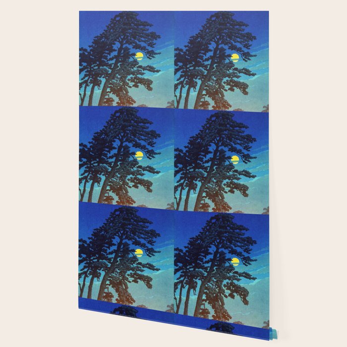 Full Moon Rising - Nature Ukiyo Landscape in Blue & Black Wallpaper Gallery Image 2