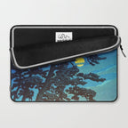 Full Moon Rising - Nature Ukiyo Landscape in Blue & Black Laptop Sleeve Gallery Image 2