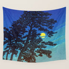 Full Moon Rising - Nature Ukiyo Landscape in Blue & Black Wall Tapestry Gallery Image 4