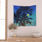 Full Moon Rising - Nature Ukiyo Landscape in Blue & Black Wall Tapestry Gallery Image 2