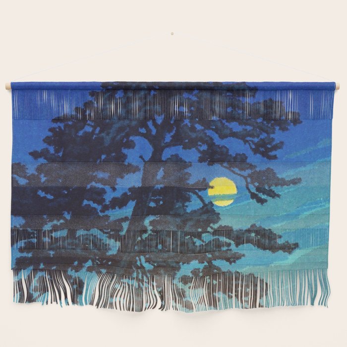 Full Moon Rising - Nature Ukiyo Landscape in Blue & Black Wall Hanging Gallery Image 1