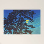 Full Moon Rising - Nature Ukiyo Landscape in Blue & Black Welcome Mat Gallery Image 1