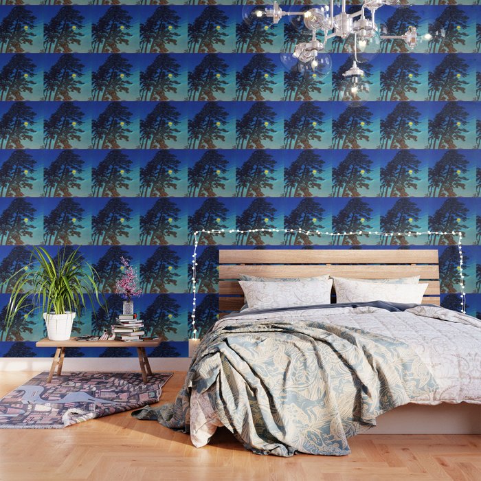 Full Moon Rising - Nature Ukiyo Landscape in Blue & Black Wallpaper Gallery Image 3