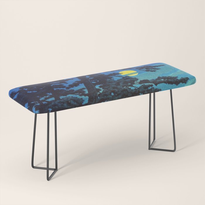 Full Moon Rising - Nature Ukiyo Landscape in Blue & Black Bench Gallery Image 1