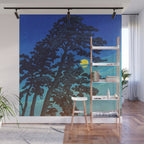 Full Moon Rising - Nature Ukiyo Landscape in Blue & Black Wall Mural Gallery Image 1
