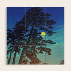 Full Moon Rising - Nature Ukiyo Landscape in Blue & Black Wood Wall Art Gallery Image 1
