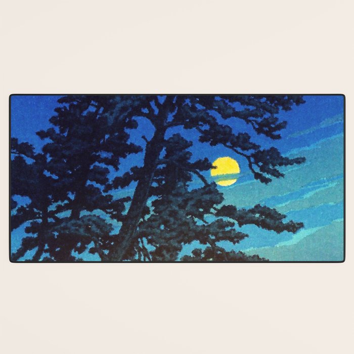 Full Moon Rising - Nature Ukiyo Landscape in Blue & Black Desk Mat Gallery Image 3