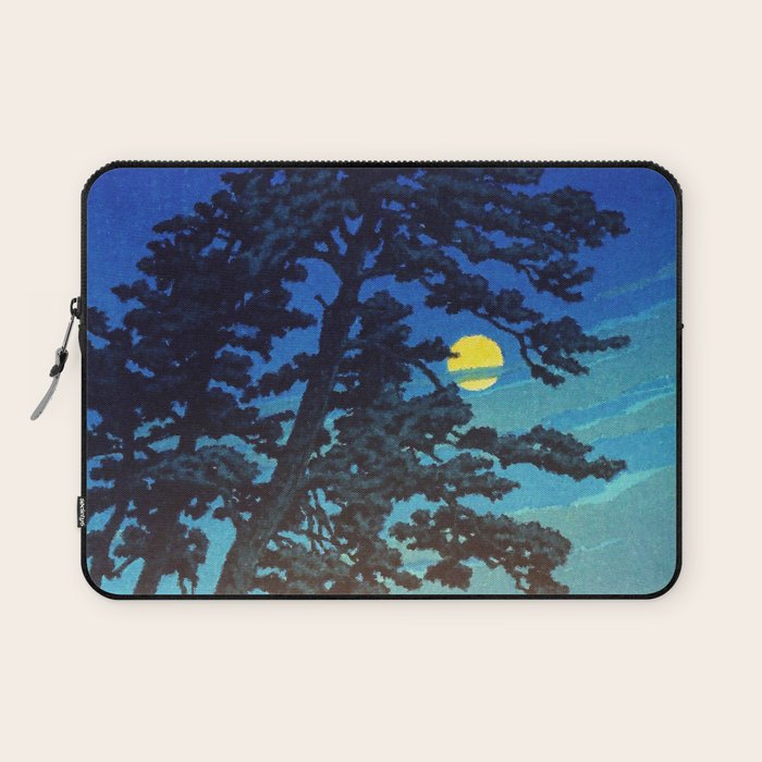 Full Moon Rising - Nature Ukiyo Landscape in Blue & Black Laptop Sleeve Gallery Image 1
