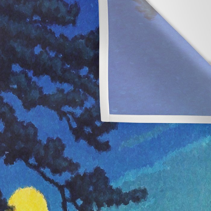 Full Moon Rising - Nature Ukiyo Landscape in Blue & Black Wall Tapestry Gallery Image 3