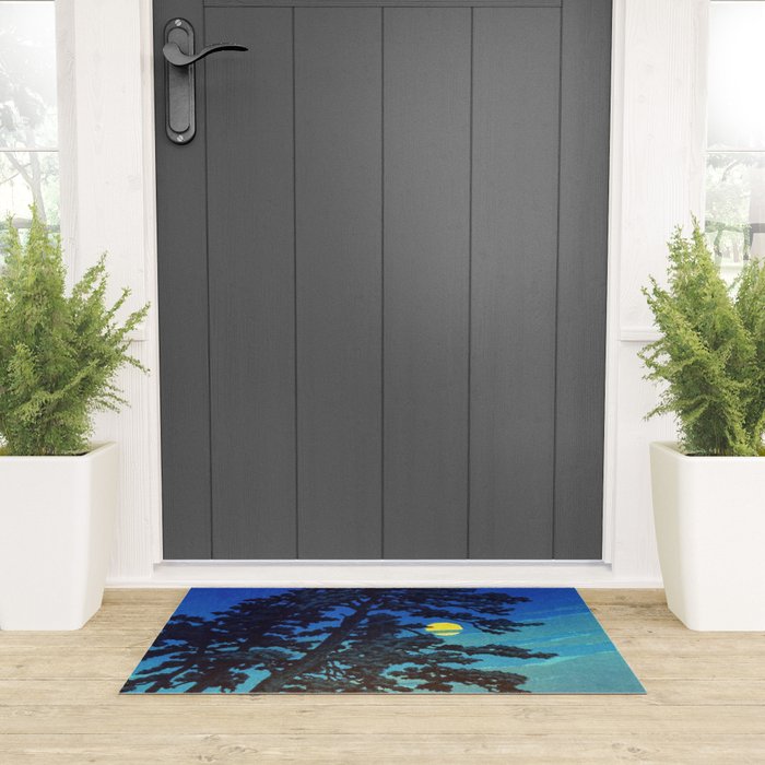 Full Moon Rising - Nature Ukiyo Landscape in Blue & Black Welcome Mat Gallery Image 3