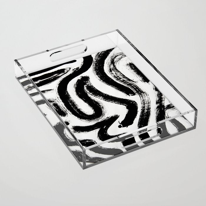 Black and White Abstract Pattern 1: A minimal black and white pattern by Alyssa Hamilton Art Acrylic Tray Gallery Image 1