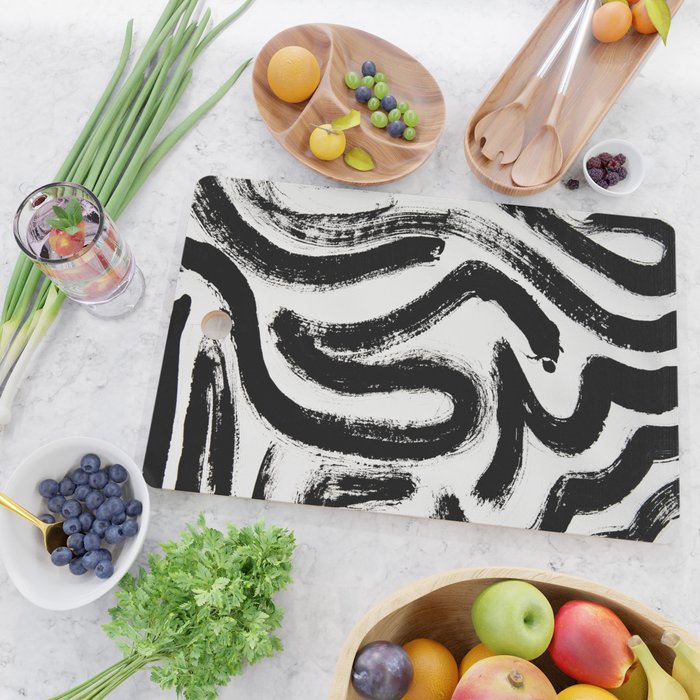 Black and White Abstract Pattern 1: A minimal black and white pattern by Alyssa Hamilton Art Cutting Board Gallery Image 2