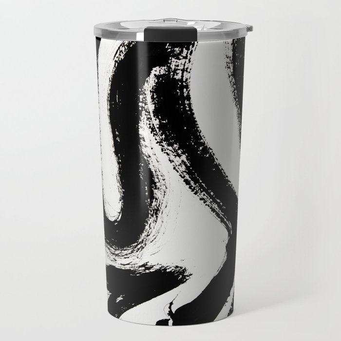 Black and White Abstract Pattern 1: A minimal black and white pattern by Alyssa Hamilton Art Travel Mug Gallery Image 1