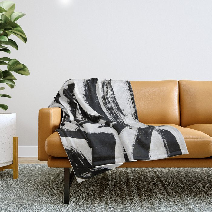 Black and White Abstract Pattern 1: A minimal black and white pattern by Alyssa Hamilton Art Throw Blanket Gallery Image 1