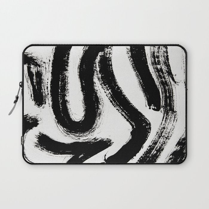 Black and White Abstract Pattern 1: A minimal black and white pattern by Alyssa Hamilton Art Laptop Sleeve Gallery Image 1