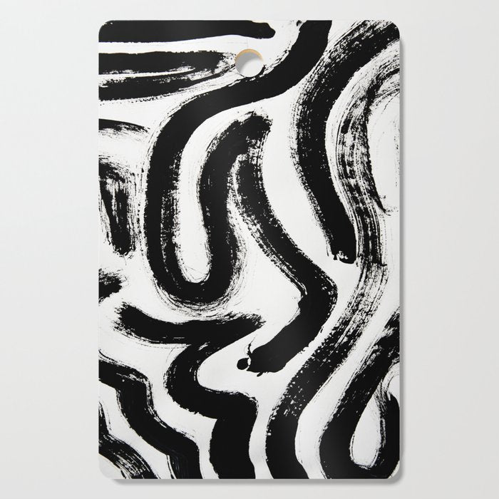 Black and White Abstract Pattern 1: A minimal black and white pattern by Alyssa Hamilton Art Cutting Board Gallery Image 1