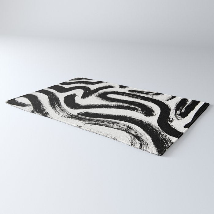 Black and White Abstract Pattern 1: A minimal black and white pattern by Alyssa Hamilton Art Rug Gallery Image 3