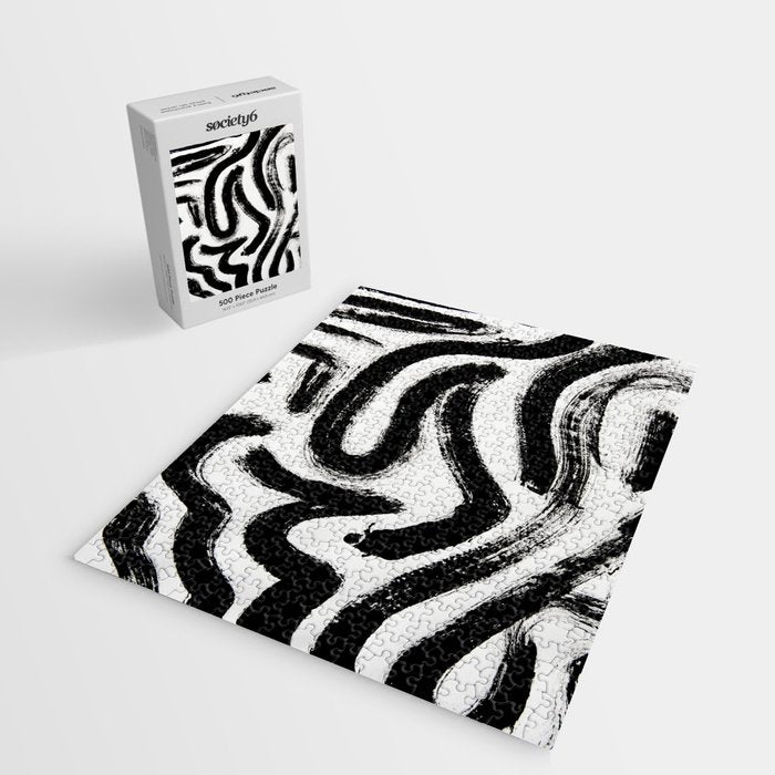 Black and White Abstract Pattern 1: A minimal black and white pattern by Alyssa Hamilton Art Jigsaw Puzzle Gallery Image 2