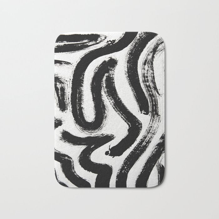 Black and White Abstract Pattern 1: A minimal black and white pattern by Alyssa Hamilton Art Bath Mat Gallery Image 1