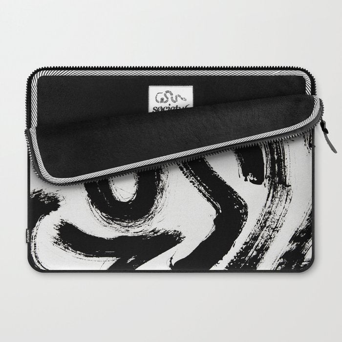 Black and White Abstract Pattern 1: A minimal black and white pattern by Alyssa Hamilton Art Laptop Sleeve Gallery Image 2