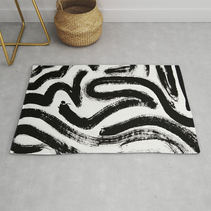 Black and White Abstract Pattern 1: A minimal black and white pattern by Alyssa Hamilton Art Rug Gallery Image 1