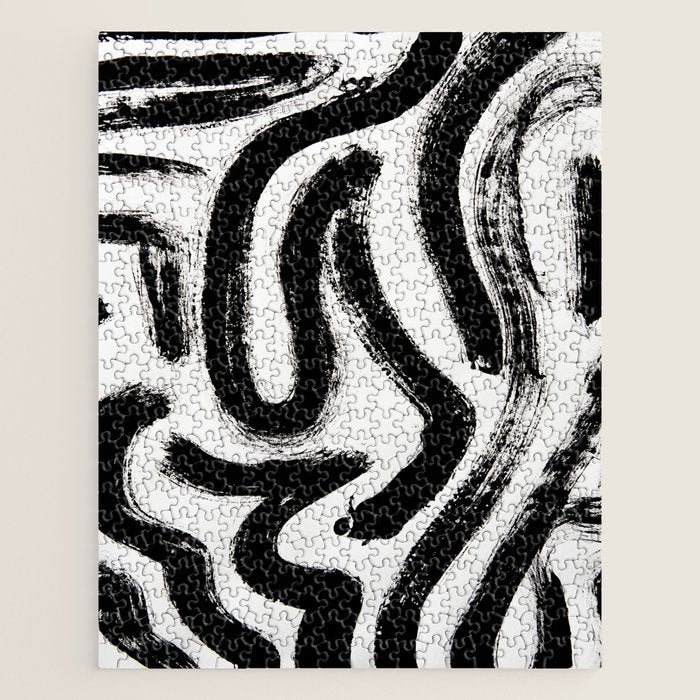 Black and White Abstract Pattern 1: A minimal black and white pattern by Alyssa Hamilton Art Jigsaw Puzzle Gallery Image 1
