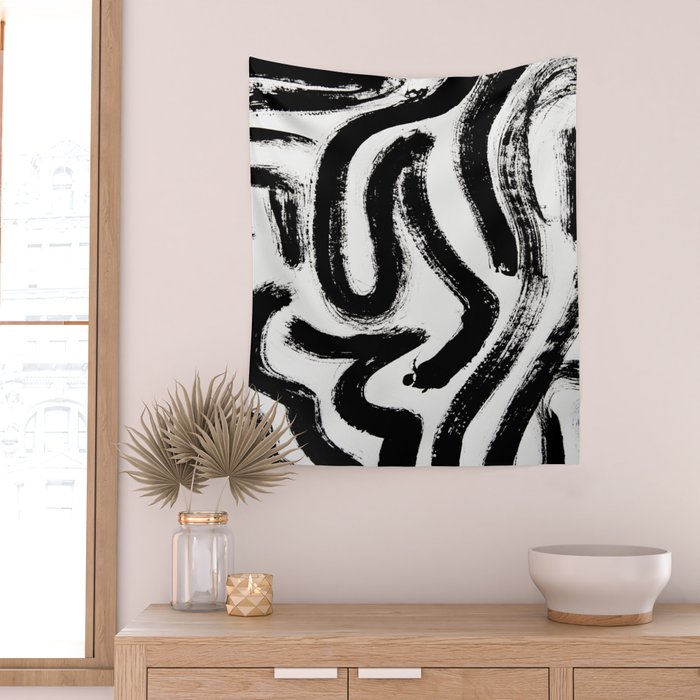 Black and White Abstract Pattern 1: A minimal black and white pattern by Alyssa Hamilton Art Wall Tapestry Gallery Image 2