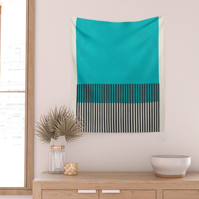 Turquoise Minimalist Bold Artwork Wall Tapestry Gallery Image 2