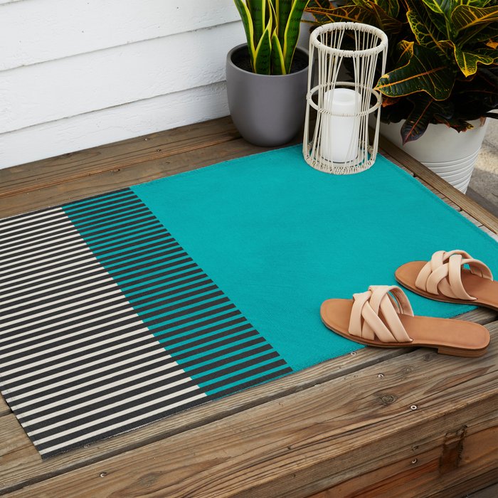 Turquoise Minimalist Bold Artwork Outdoor Rug Gallery Image 2