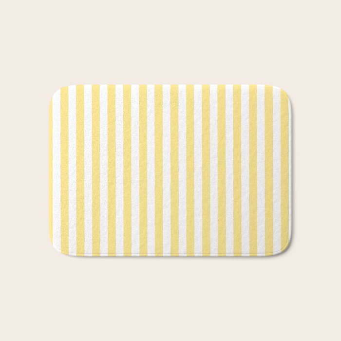 Modern geometrical baby yellow white stripes pattern Bath Mat Gallery Image 1