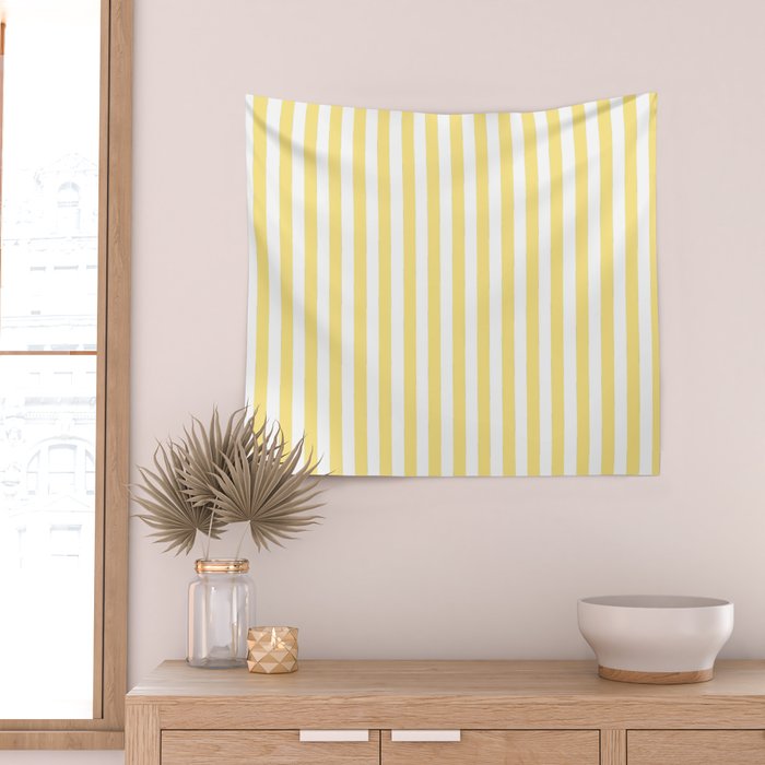 Modern geometrical baby yellow white stripes pattern Wall Tapestry Gallery Image 2