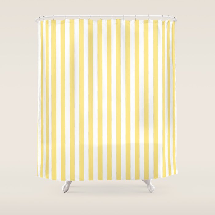 Modern geometrical baby yellow white stripes pattern Shower Curtain Gallery Image 1