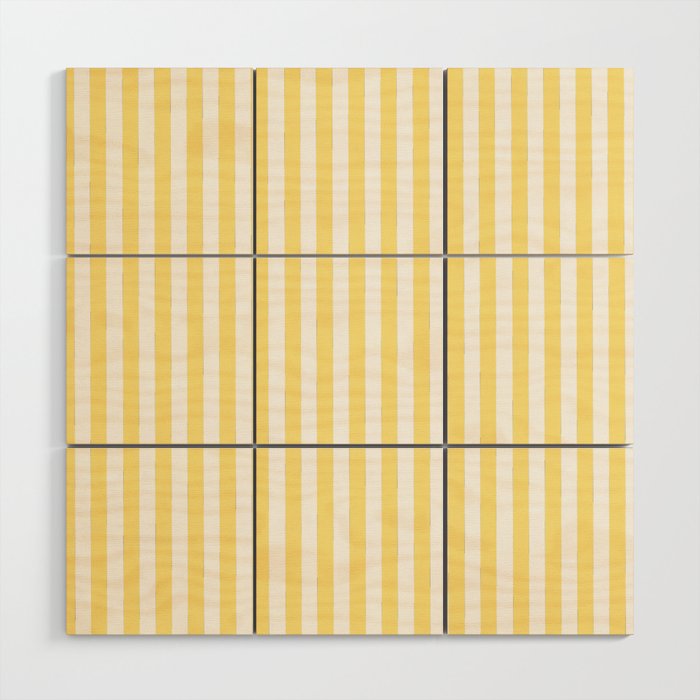 Modern geometrical baby yellow white stripes pattern Wood Wall Art Gallery Image 1