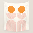 Mid Century Modern Geometric 43 in Coral Orange (Rainbow and Sun Abstraction) Wall Tapestry Gallery Image 4