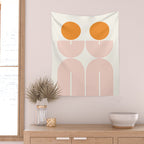 Mid Century Modern Geometric 43 in Coral Orange (Rainbow and Sun Abstraction) Wall Tapestry Gallery Image 2