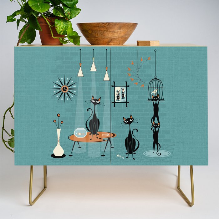 Mid Century Kitty Mishchief - w/ Orange ©studioxtine Credenza Gallery Image 1