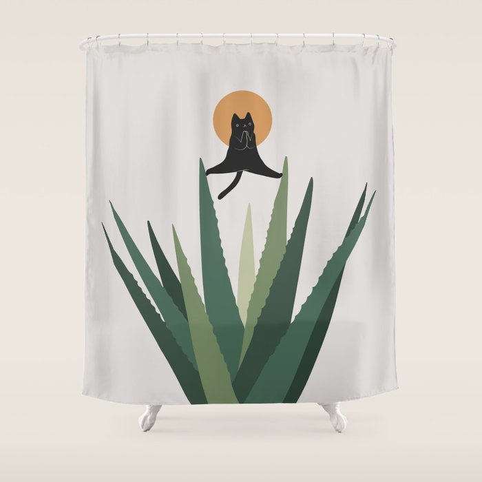 Cat and Plant 43: Nameowste Shower Curtain Gallery Image 1
