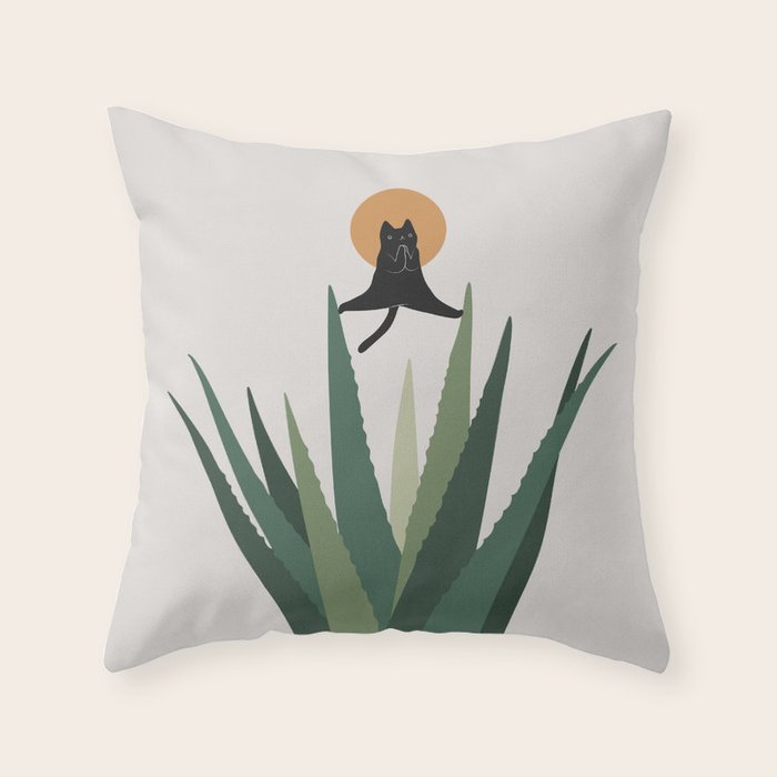 Cat and Plant 43: Nameowste Throw Pillow Gallery Image 6