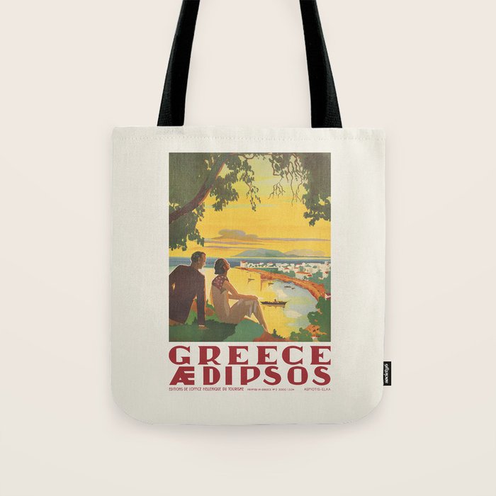 Aidipsos Greece Vintage Travel Poster 1930s Tote Bag Gallery Image 1