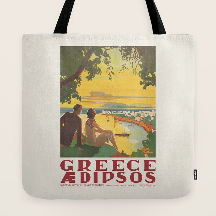 Aidipsos Greece Vintage Travel Poster 1930s Tote Bag Gallery Image 2
