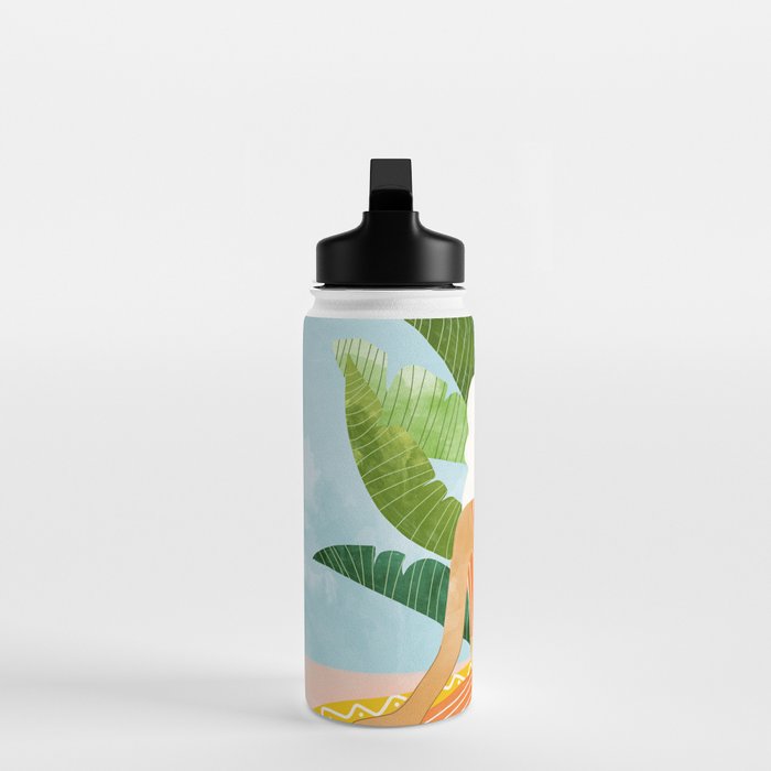 Meditation With Thy Cat Poster | Blonde Woman of Color | Tropical Banana Leaves Quirky Pet Workout  Water Bottle Gallery Image 3