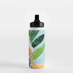Meditation With Thy Cat Poster | Blonde Woman of Color | Tropical Banana Leaves Quirky Pet Workout  Water Bottle Gallery Image 2