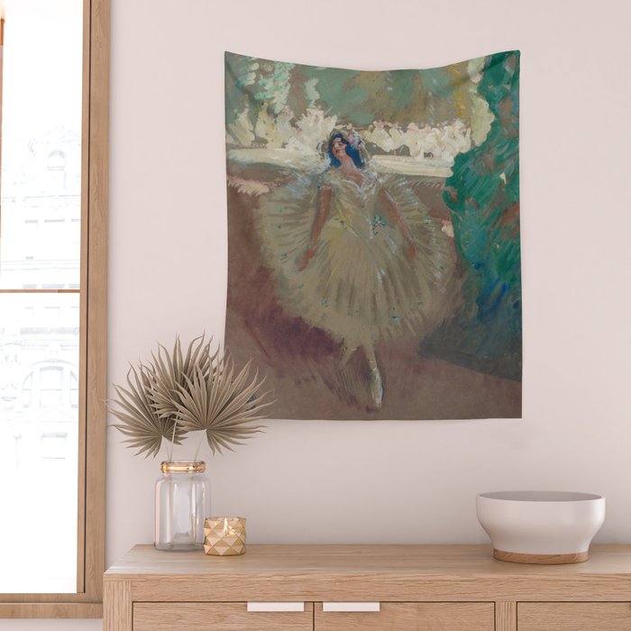 Pavlova, prima ballerina ballet Swan Lake portrait still life female painting by Henry Keller Wall Tapestry Gallery Image 2