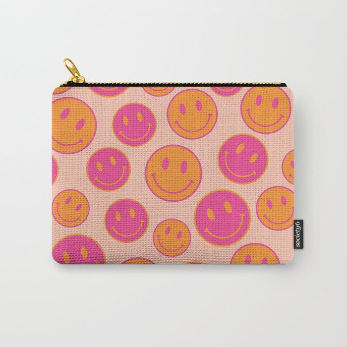 Retro Groovy Smiley Face Poster - Pink and Orange 90s Vibes Carry All Pouch Gallery Image 1
