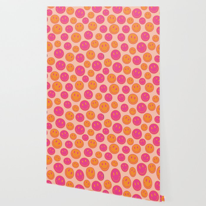Retro Groovy Smiley Face Poster - Pink and Orange 90s Vibes Wallpaper Gallery Image 2